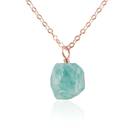 Tiny Raw Amazonite Pendant Necklace - Tiny Raw Amazonite Pendant Necklace - 14k Rose Gold Fill / Cable - Luna Tide Handmade Crystal Jewellery