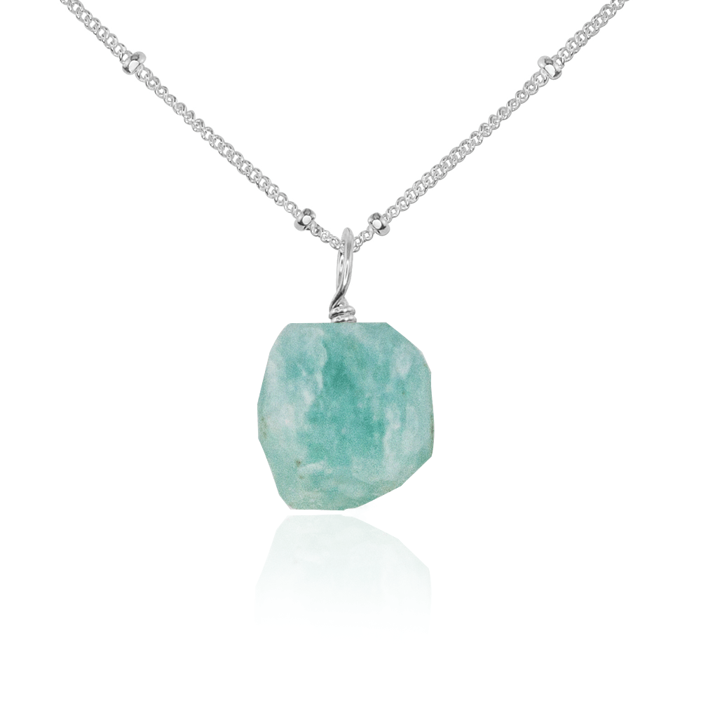 Tiny Raw Amazonite Pendant Necklace - Tiny Raw Amazonite Pendant Necklace - Sterling Silver / Satellite - Luna Tide Handmade Crystal Jewellery