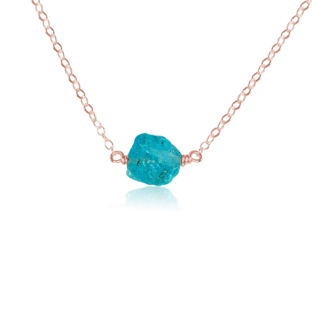 Tiny Raw Apatite Crystal Nugget Necklace - Tiny Raw Apatite Crystal Nugget Necklace - 14k Rose Gold Fill - Luna Tide Handmade Crystal Jewellery