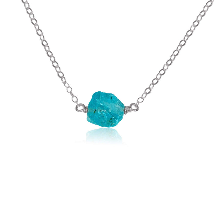 Tiny Raw Apatite Crystal Nugget Necklace - Tiny Raw Apatite Crystal Nugget Necklace - Stainless Steel - Luna Tide Handmade Crystal Jewellery