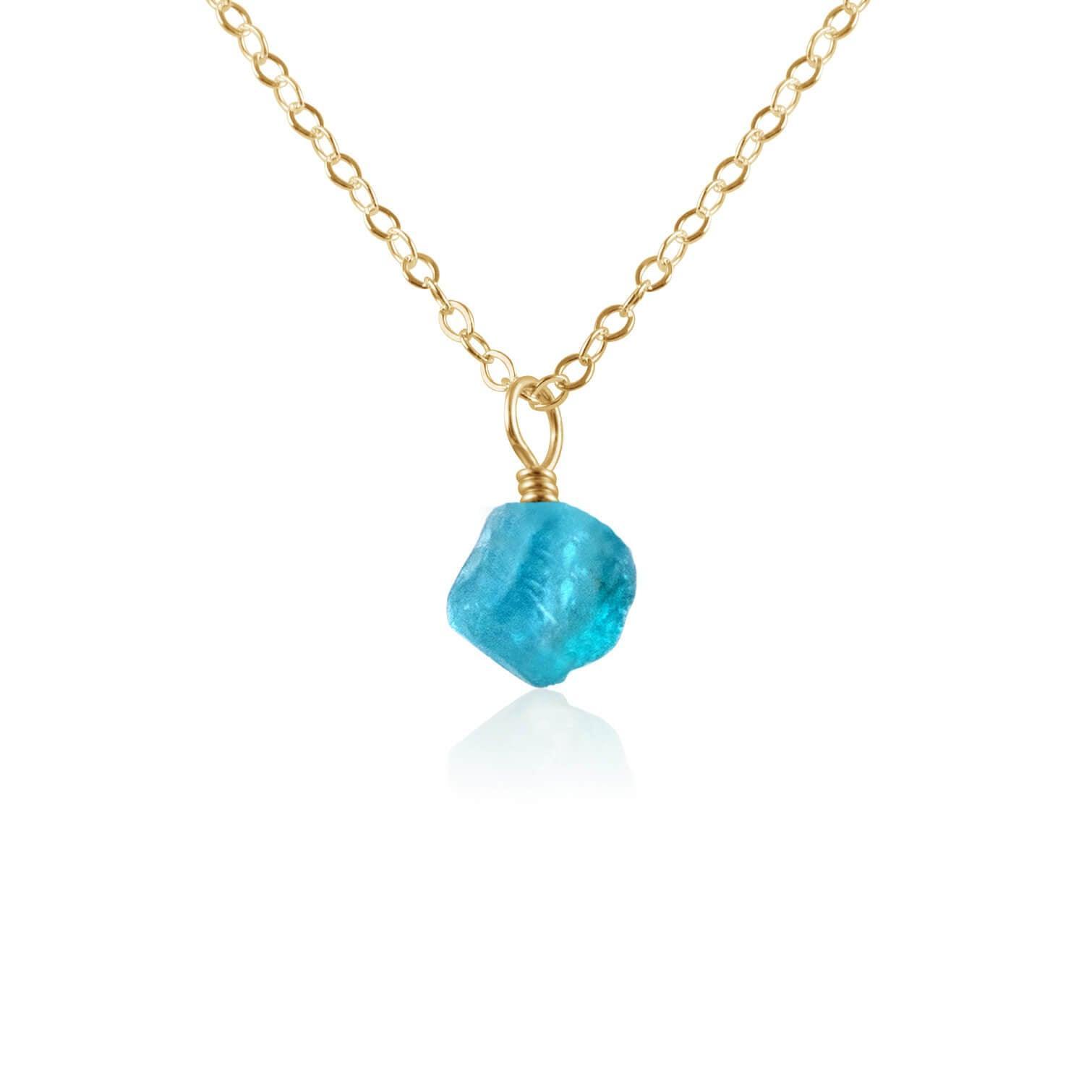 Tiny Raw Apatite Crystal Pendant Necklace - Tiny Raw Apatite Crystal Pendant Necklace - 14k Gold Fill / Cable - Luna Tide Handmade Crystal Jewellery