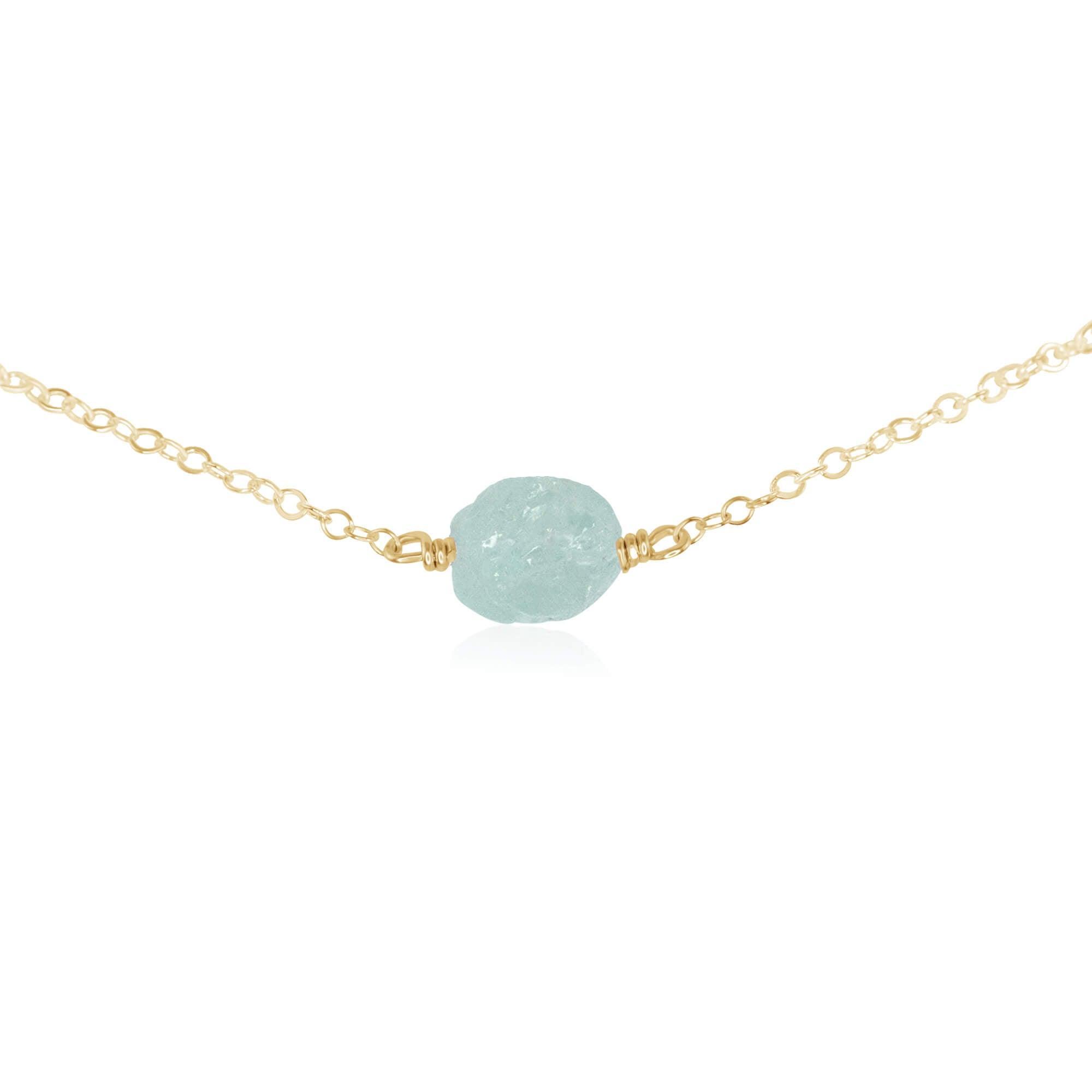 Tiny Raw Aquamarine Crystal Nugget Choker - Tiny Raw Aquamarine Crystal Nugget Choker - 14k Gold Fill - Luna Tide Handmade Crystal Jewellery
