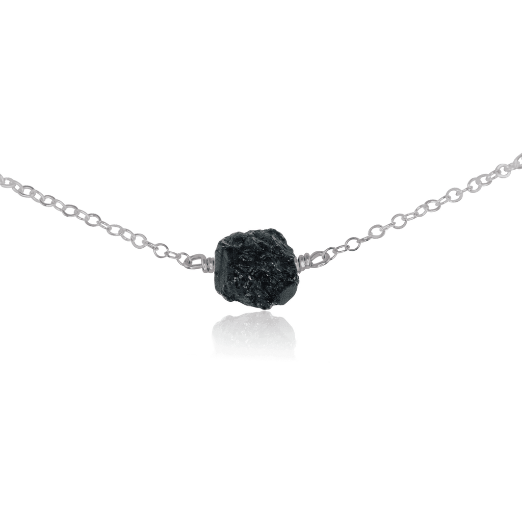 Tiny Raw Black Tourmaline Crystal Nugget Choker - Tiny Raw Black Tourmaline Crystal Nugget Choker - Stainless Steel - Luna Tide Handmade Crystal Jewellery