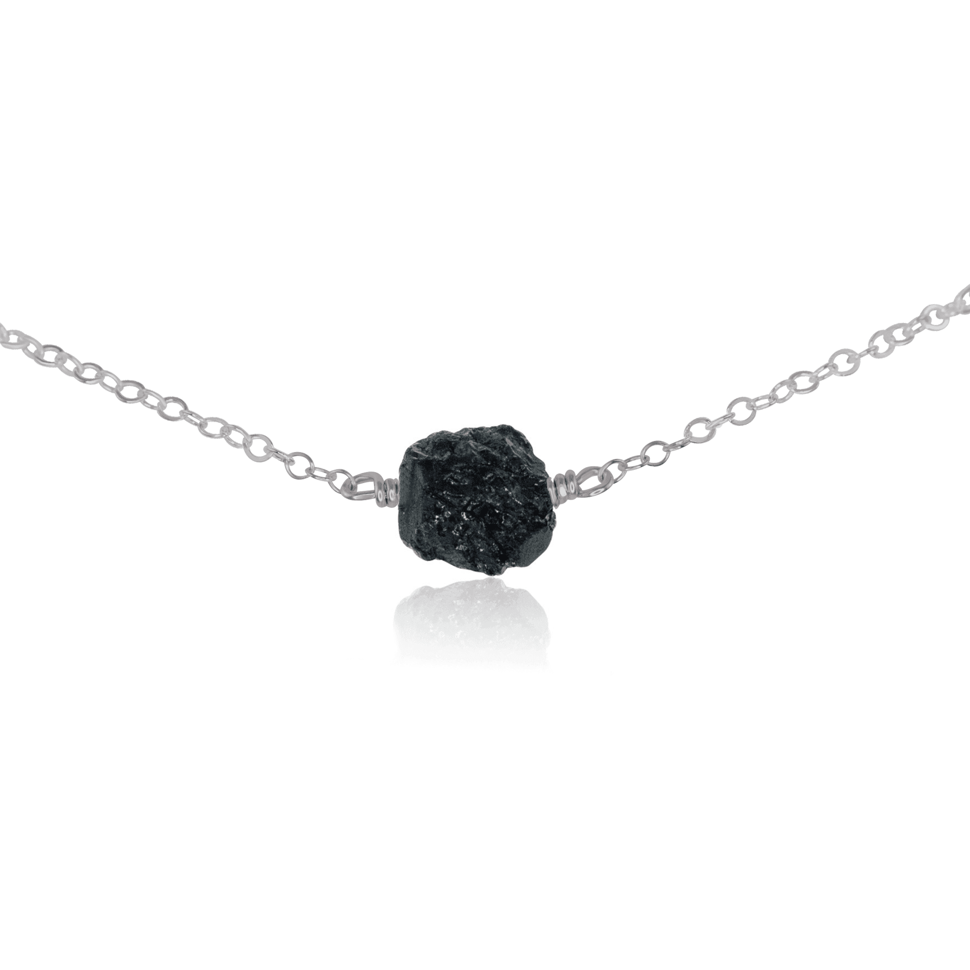 Tiny Raw Black Tourmaline Crystal Nugget Choker - Tiny Raw Black Tourmaline Crystal Nugget Choker - Stainless Steel - Luna Tide Handmade Crystal Jewellery