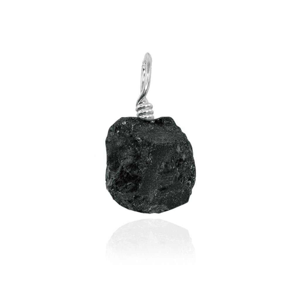 Tiny Raw Black Tourmaline Crystal Pendant - Tiny Raw Black Tourmaline Crystal Pendant - Sterling Silver - Luna Tide Handmade Crystal Jewellery
