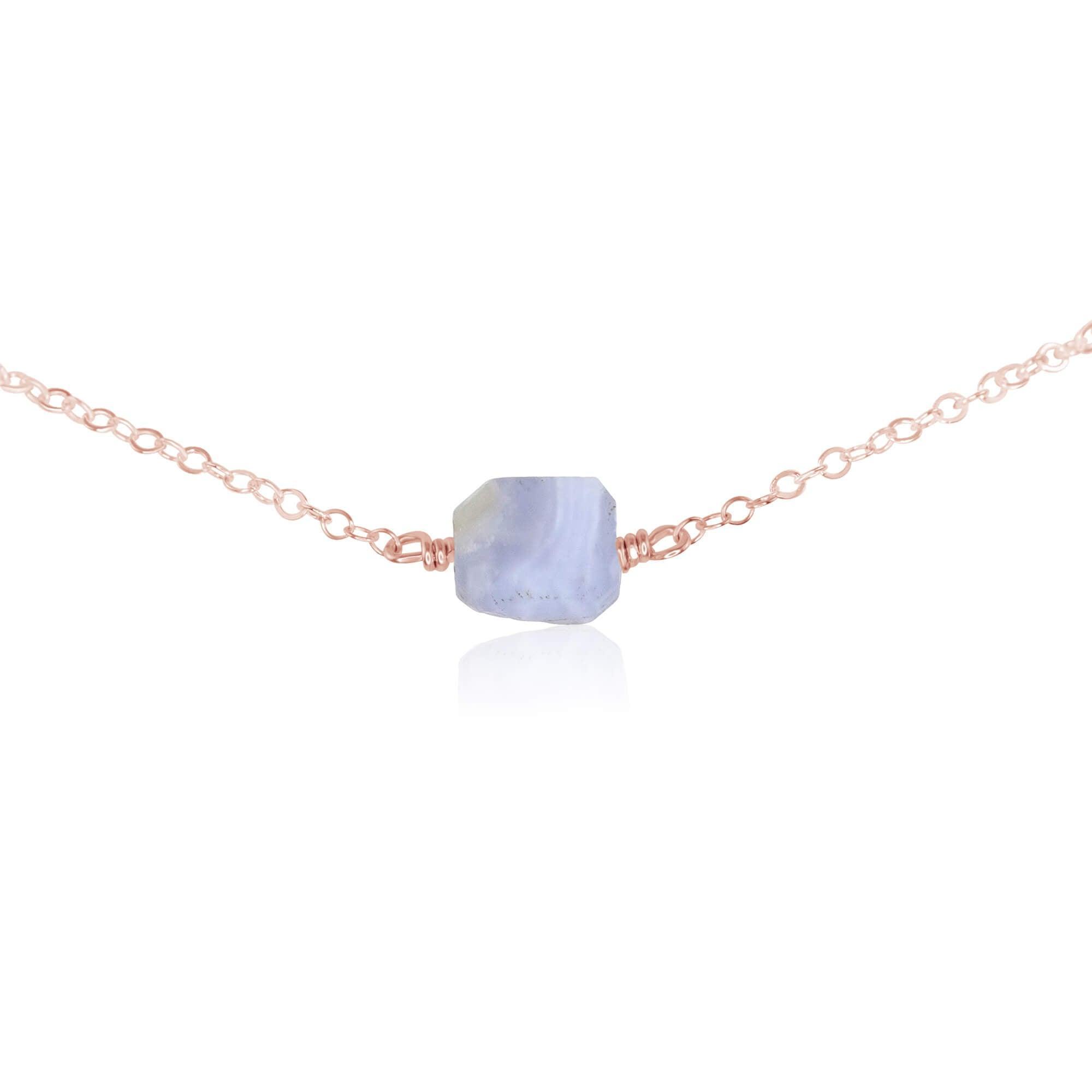 Tiny Raw Blue Lace Agate Crystal Nugget Choker - Tiny Raw Blue Lace Agate Crystal Nugget Choker - 14k Rose Gold Fill - Luna Tide Handmade Crystal Jewellery