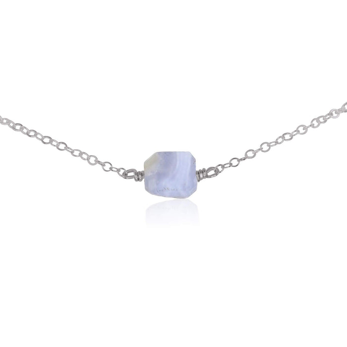 Tiny Raw Blue Lace Agate Crystal Nugget Choker - Tiny Raw Blue Lace Agate Crystal Nugget Choker - Stainless Steel - Luna Tide Handmade Crystal Jewellery