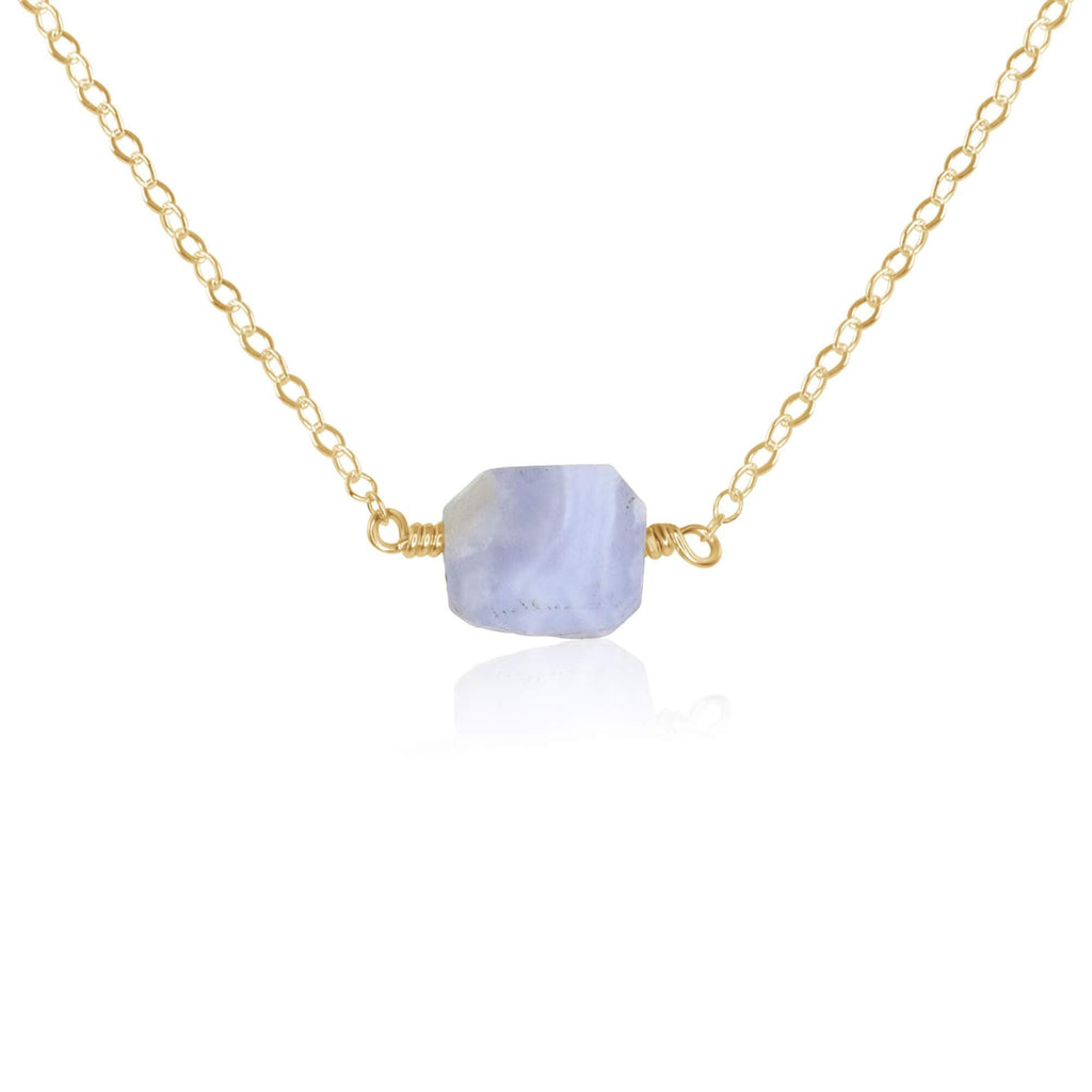 Tiny Raw Blue Lace Agate Crystal Nugget Necklace - Tiny Raw Blue Lace Agate Crystal Nugget Necklace - 14k Gold Fill - Luna Tide Handmade Crystal Jewellery