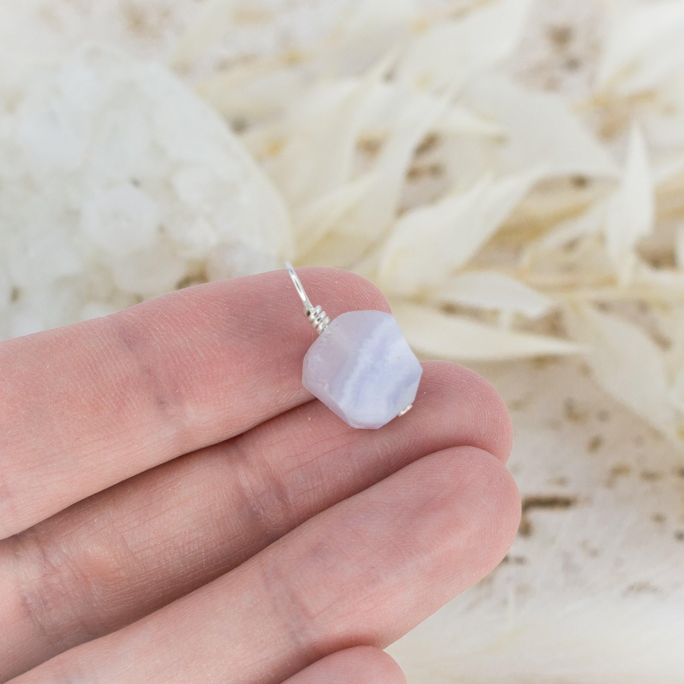 Tiny Raw Blue Lace Agate Crystal Pendant - Tiny Raw Blue Lace Agate Crystal Pendant - Sterling Silver - Luna Tide Handmade Crystal Jewellery