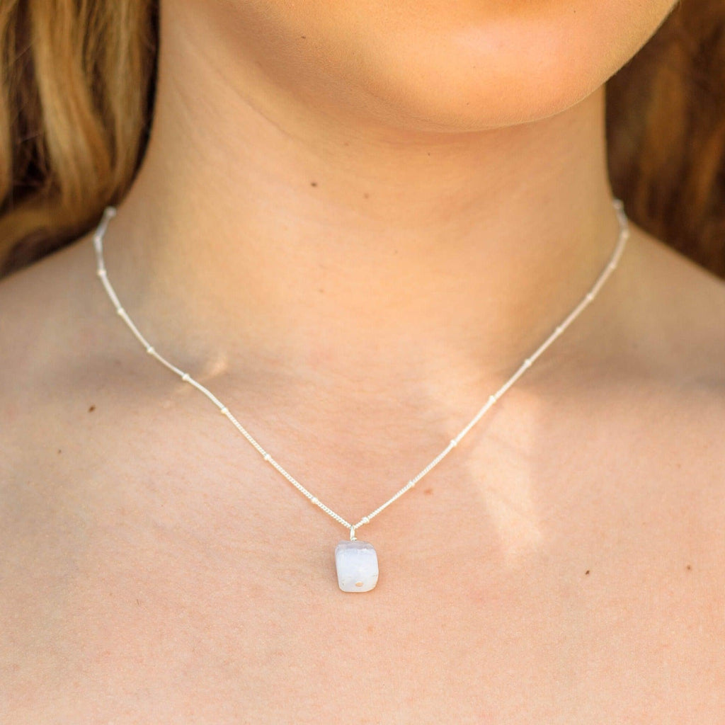 Tiny Raw Blue Lace Agate Pendant Necklace - Tiny Raw Blue Lace Agate Pendant Necklace - Sterling Silver / Cable - Luna Tide Handmade Crystal Jewellery