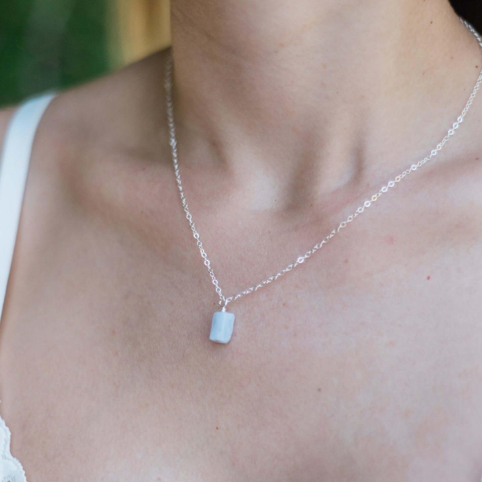 Tiny Raw Blue Lace Agate Pendant Necklace - Tiny Raw Blue Lace Agate Pendant Necklace - Sterling Silver / Cable - Luna Tide Handmade Crystal Jewellery