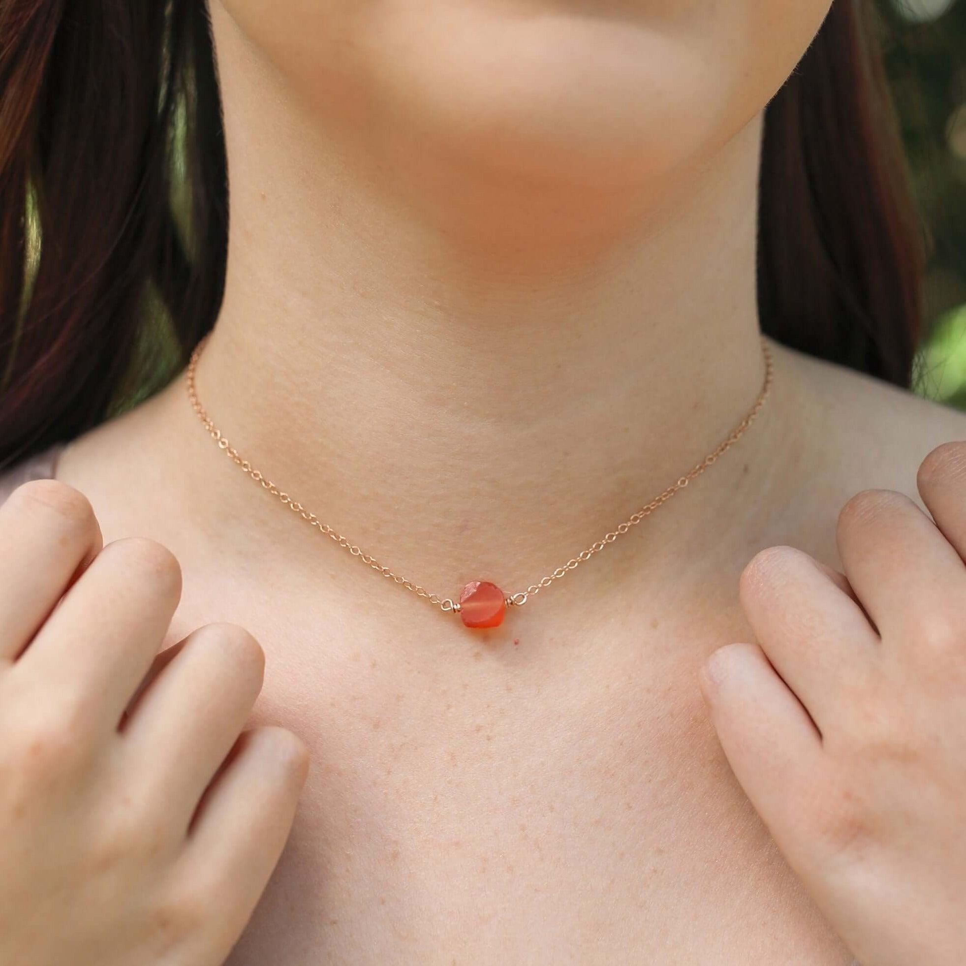 Tiny Raw Carnelian Crystal Nugget Choker - Tiny Raw Carnelian Crystal Nugget Choker - 14k Gold Fill - Luna Tide Handmade Crystal Jewellery