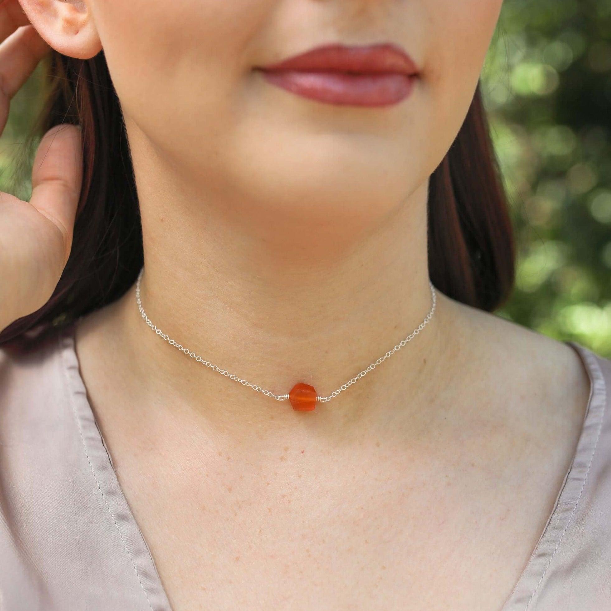 Tiny Raw Carnelian Crystal Nugget Choker - Tiny Raw Carnelian Crystal Nugget Choker - 14k Gold Fill - Luna Tide Handmade Crystal Jewellery