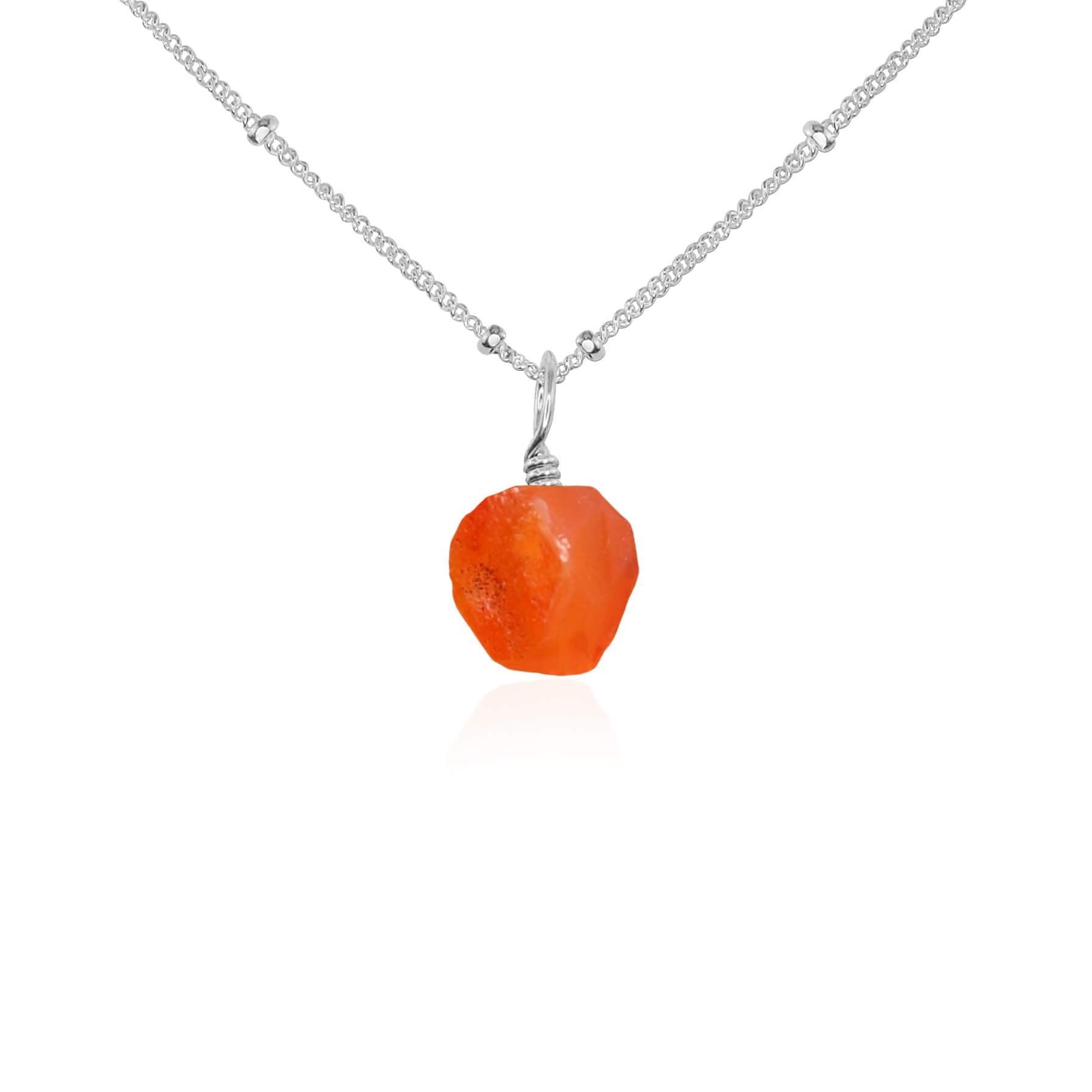 Tiny Raw Carnelian Pendant Necklace - Tiny Raw Carnelian Pendant Necklace - Sterling Silver / Satellite - Luna Tide Handmade Crystal Jewellery