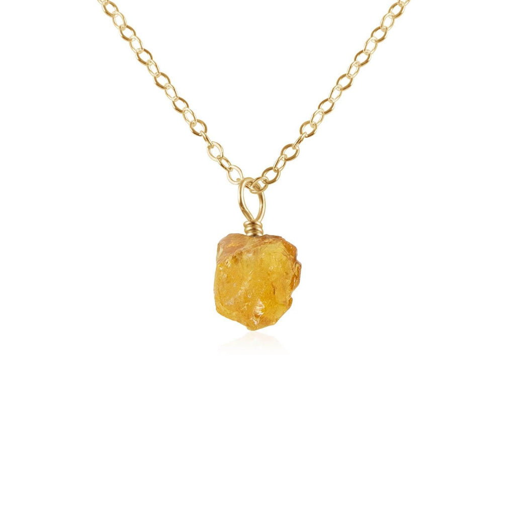 Tiny Raw Citrine Pendant Necklace - Tiny Raw Citrine Pendant Necklace - 14k Gold Fill / Cable - Luna Tide Handmade Crystal Jewellery