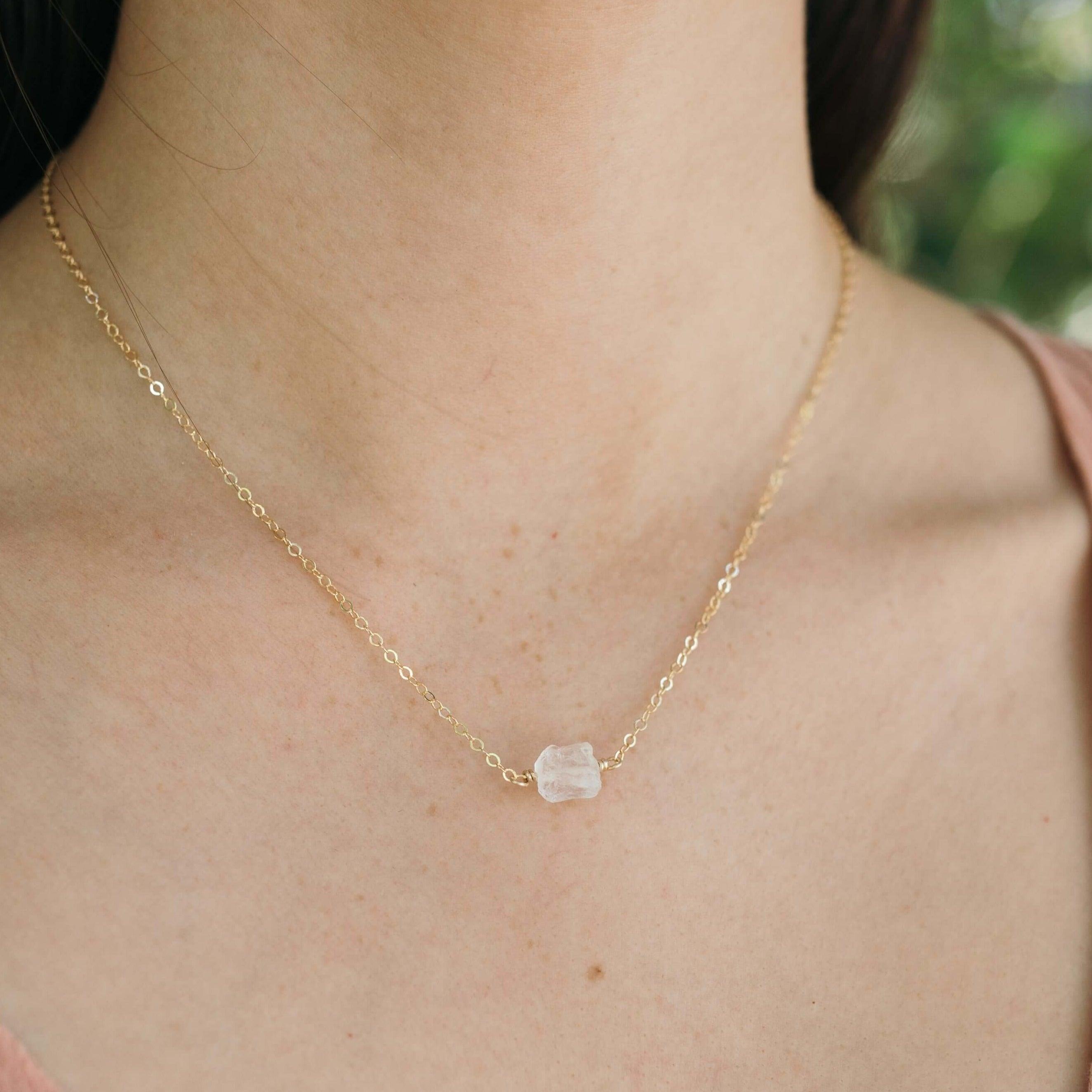 Tiny Raw Crystal Quartz Crystal Nugget Necklace - Tiny Raw Crystal Quartz Crystal Nugget Necklace - 14k Gold Fill - Luna Tide Handmade Crystal Jewellery