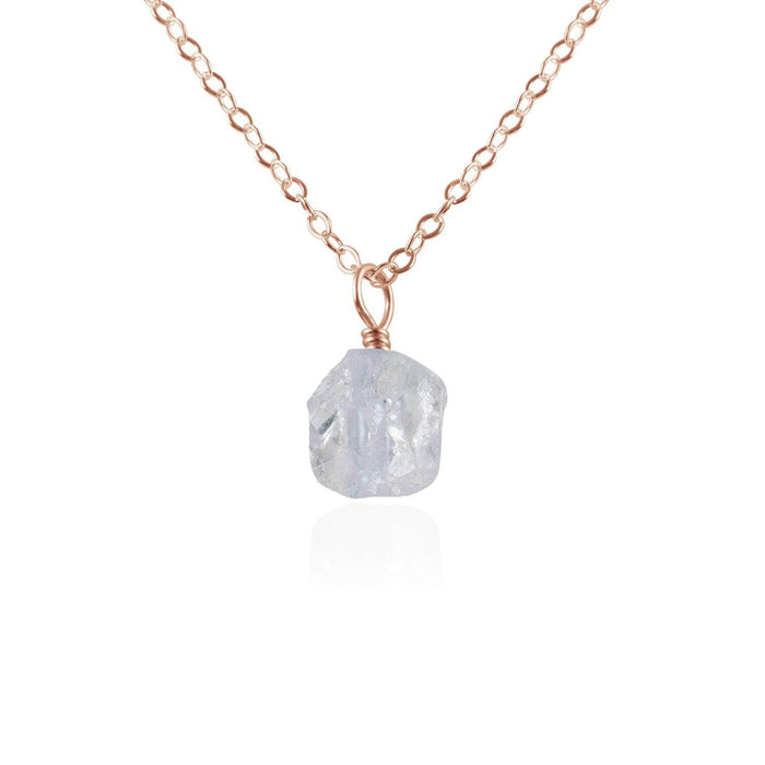 Tiny Raw Crystal Quartz Pendant Necklace - Tiny Raw Crystal Quartz Pendant Necklace - 14k Rose Gold Fill / Cable - Luna Tide Handmade Crystal Jewellery