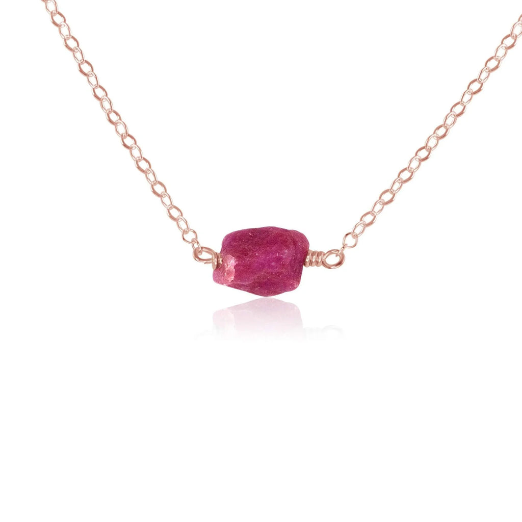 Tiny Raw Earth Red Ruby Crystal Nugget Necklace - Tiny Raw Earth Red Ruby Crystal Nugget Necklace - 14k Rose Gold Fill - Luna Tide Handmade Crystal Jewellery