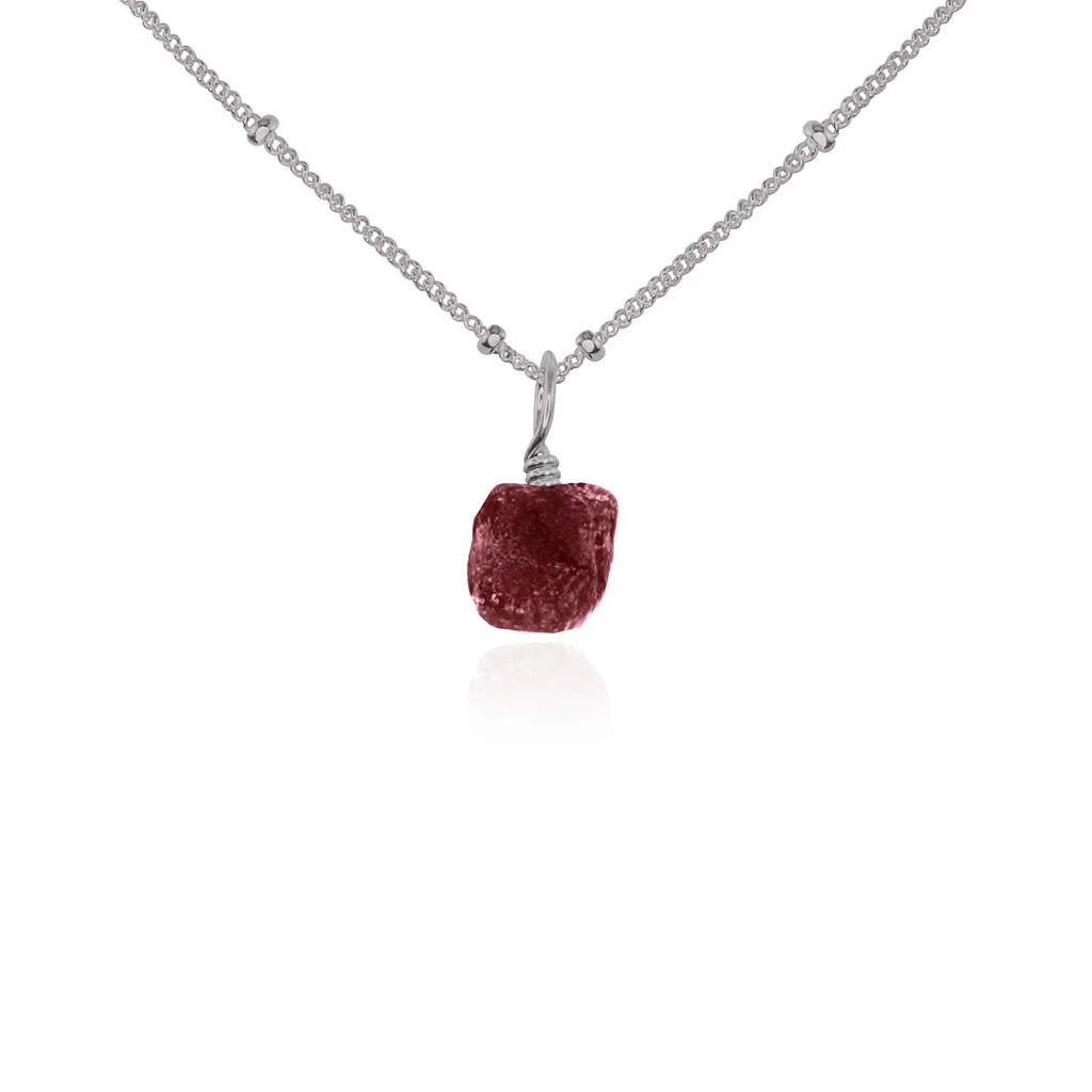 Tiny Raw Earth Red Ruby Pendant Necklace - Tiny Raw Earth Red Ruby Pendant Necklace - Stainless Steel / Satellite - Luna Tide Handmade Crystal Jewellery