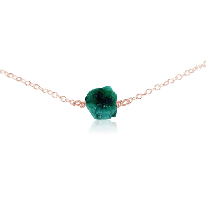 Tiny Raw Emerald Crystal Nugget Choker - Tiny Raw Emerald Crystal Nugget Choker - 14k Rose Gold Fill - Luna Tide Handmade Crystal Jewellery