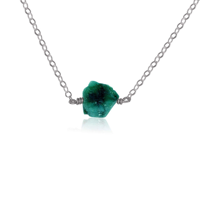 Tiny Raw Emerald Crystal Nugget Necklace - Tiny Raw Emerald Crystal Nugget Necklace - Stainless Steel - Luna Tide Handmade Crystal Jewellery