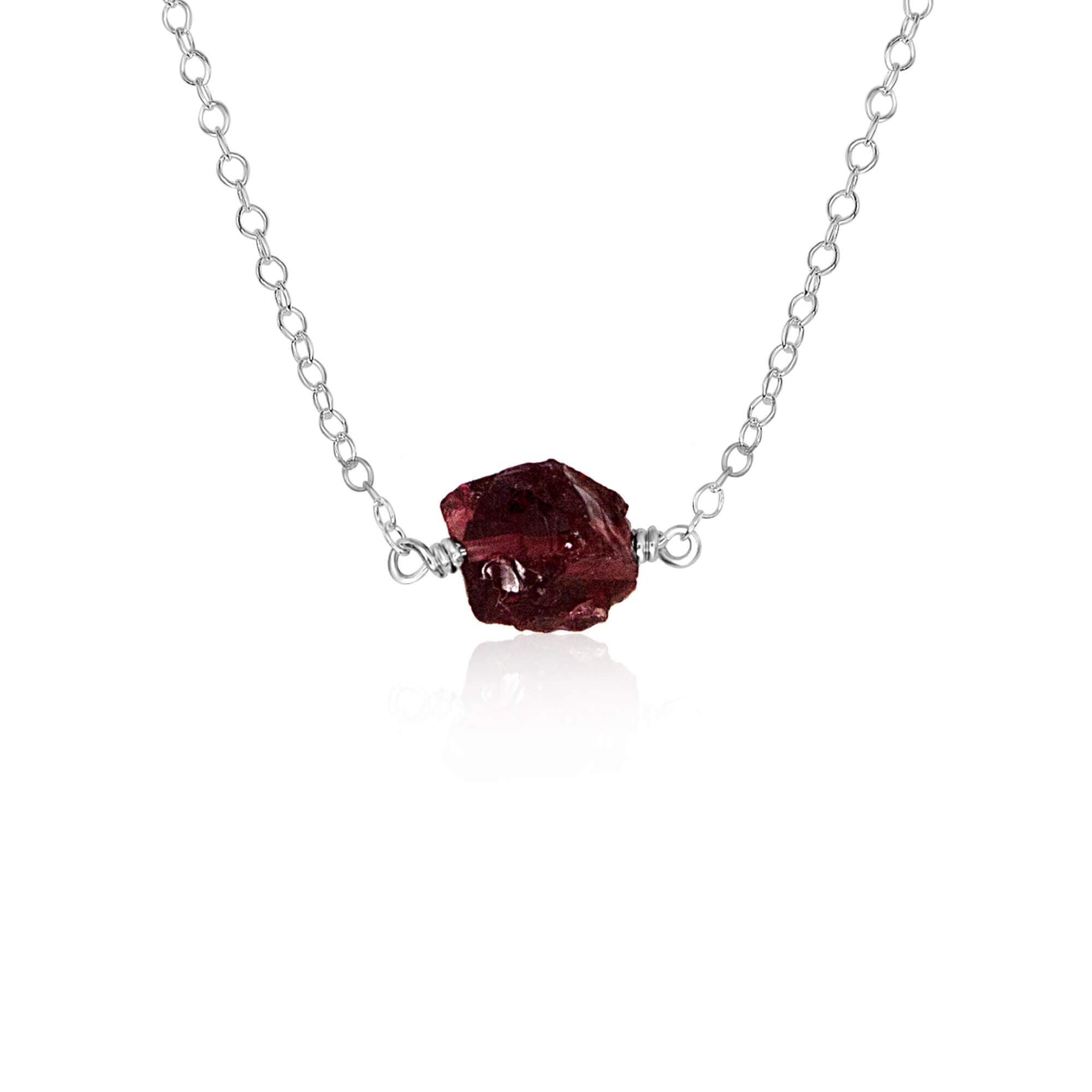 Tiny Raw Garnet Crystal Nugget Necklace - Tiny Raw Garnet Crystal Nugget Necklace - Sterling Silver - Luna Tide Handmade Crystal Jewellery