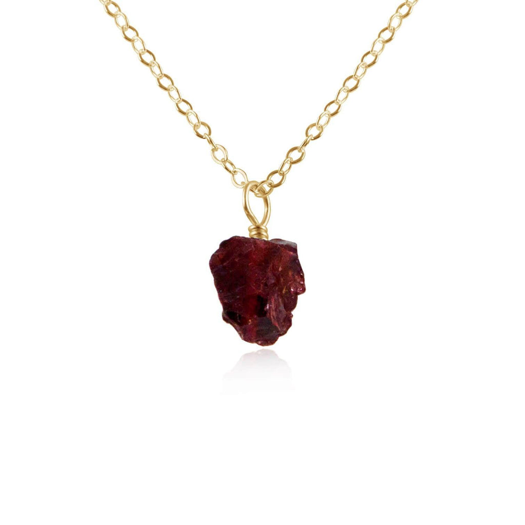 Tiny Raw Garnet Pendant Necklace - Tiny Raw Garnet Pendant Necklace - 14k Gold Fill / Cable - Luna Tide Handmade Crystal Jewellery