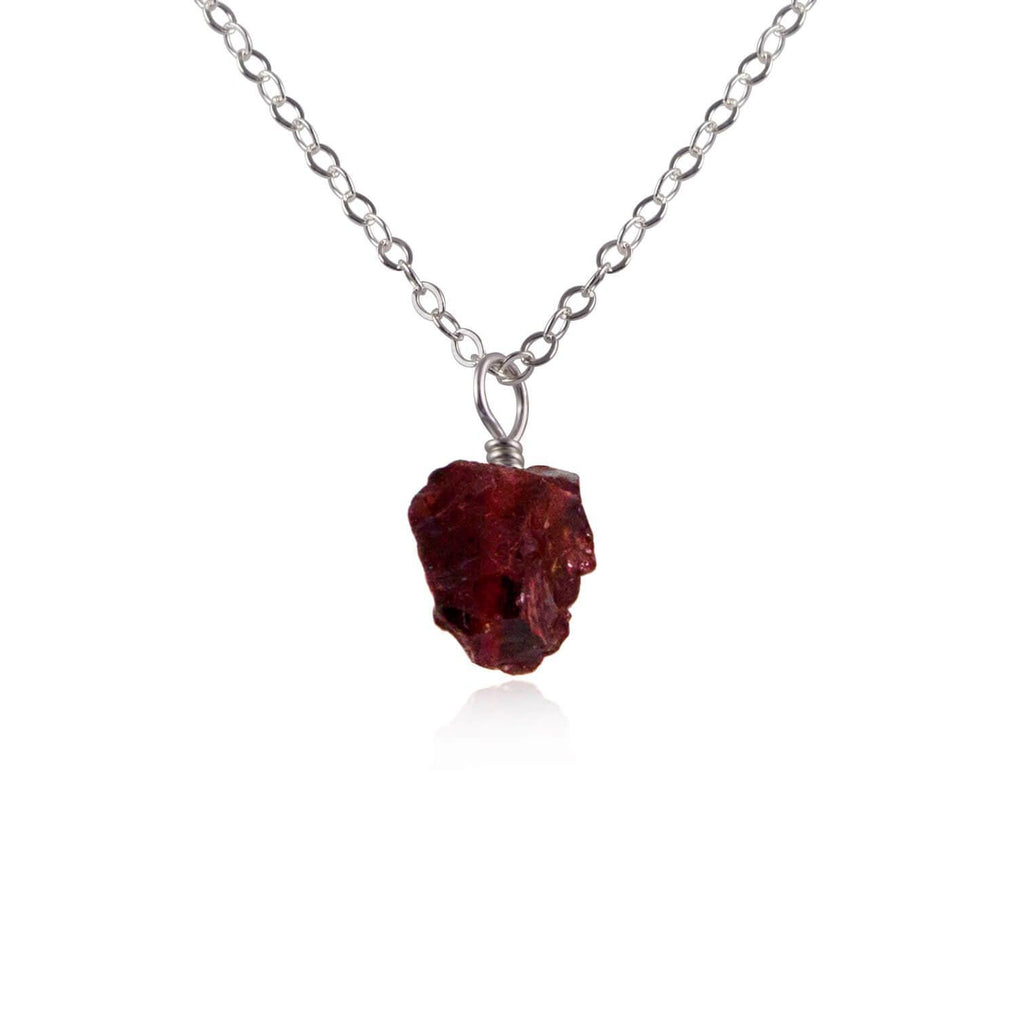 Tiny Raw Garnet Pendant Necklace - Tiny Raw Garnet Pendant Necklace - Stainless Steel / Cable - Luna Tide Handmade Crystal Jewellery