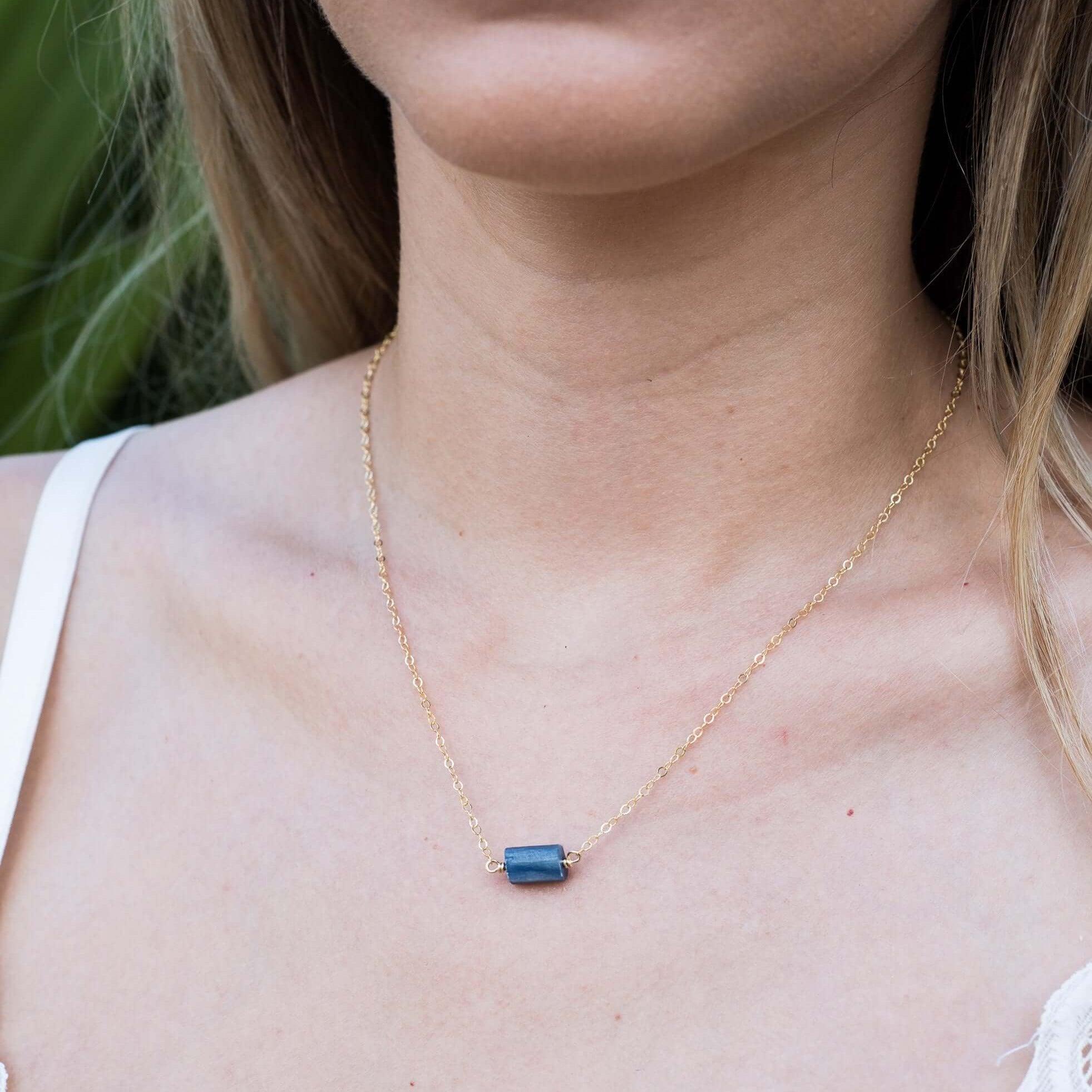 Tiny Raw Kyanite Crystal Nugget Necklace - Tiny Raw Kyanite Crystal Nugget Necklace - 14k Gold Fill - Luna Tide Handmade Crystal Jewellery
