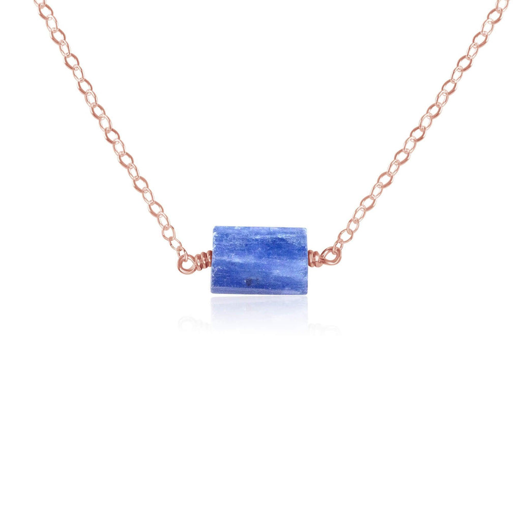 Tiny Raw Kyanite Crystal Nugget Necklace - Tiny Raw Kyanite Crystal Nugget Necklace - 14k Rose Gold Fill - Luna Tide Handmade Crystal Jewellery