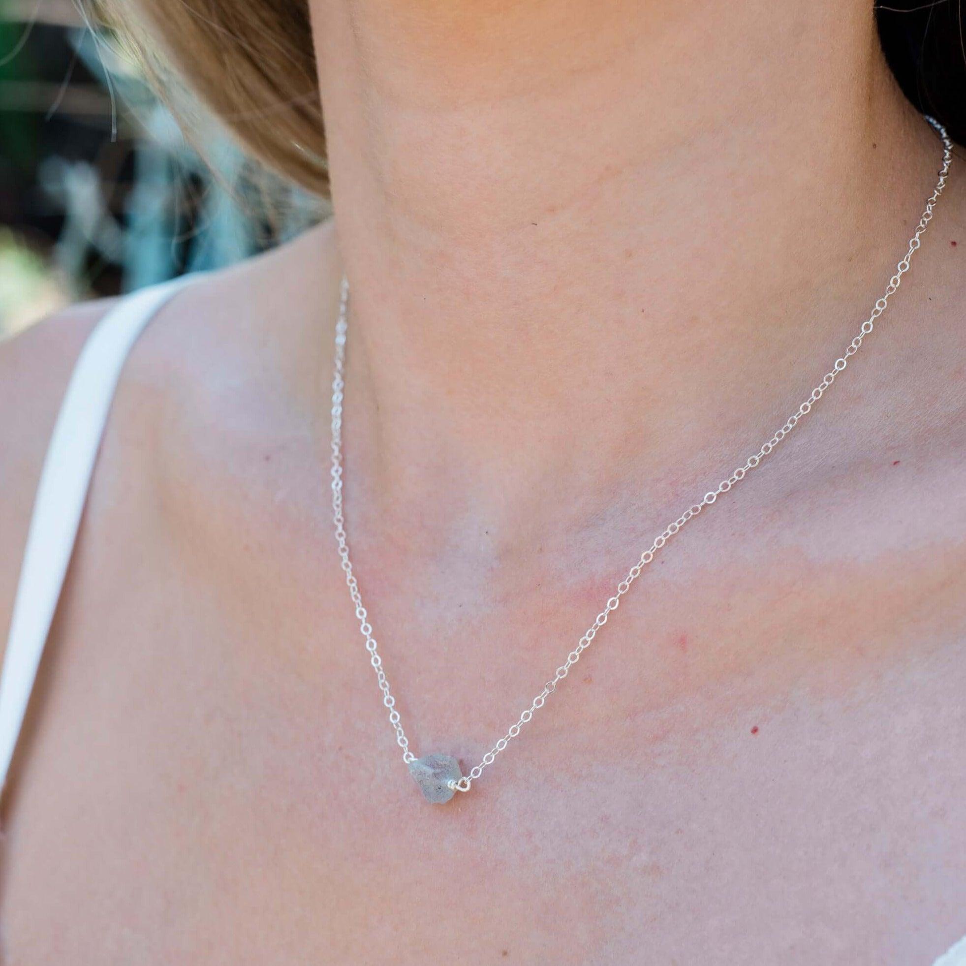 Tiny Raw Labradorite Crystal Nugget Necklace - Tiny Raw Labradorite Crystal Nugget Necklace - 14k Gold Fill - Luna Tide Handmade Crystal Jewellery