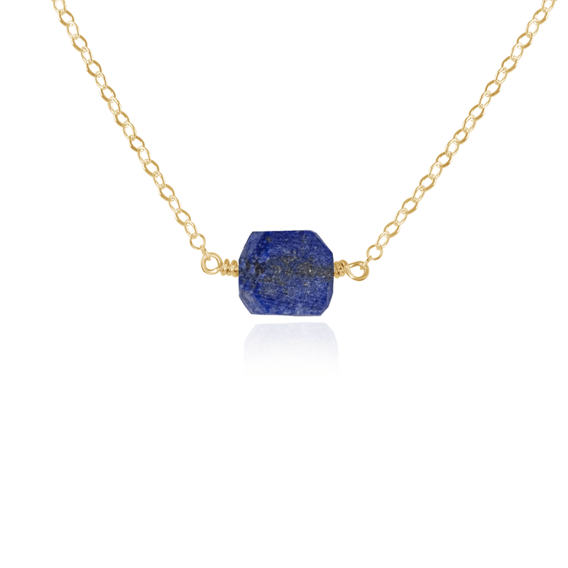 Tiny Raw Lapis Lazuli Crystal Nugget Necklace - Tiny Raw Lapis Lazuli Crystal Nugget Necklace - 14k Gold Fill - Luna Tide Handmade Crystal Jewellery