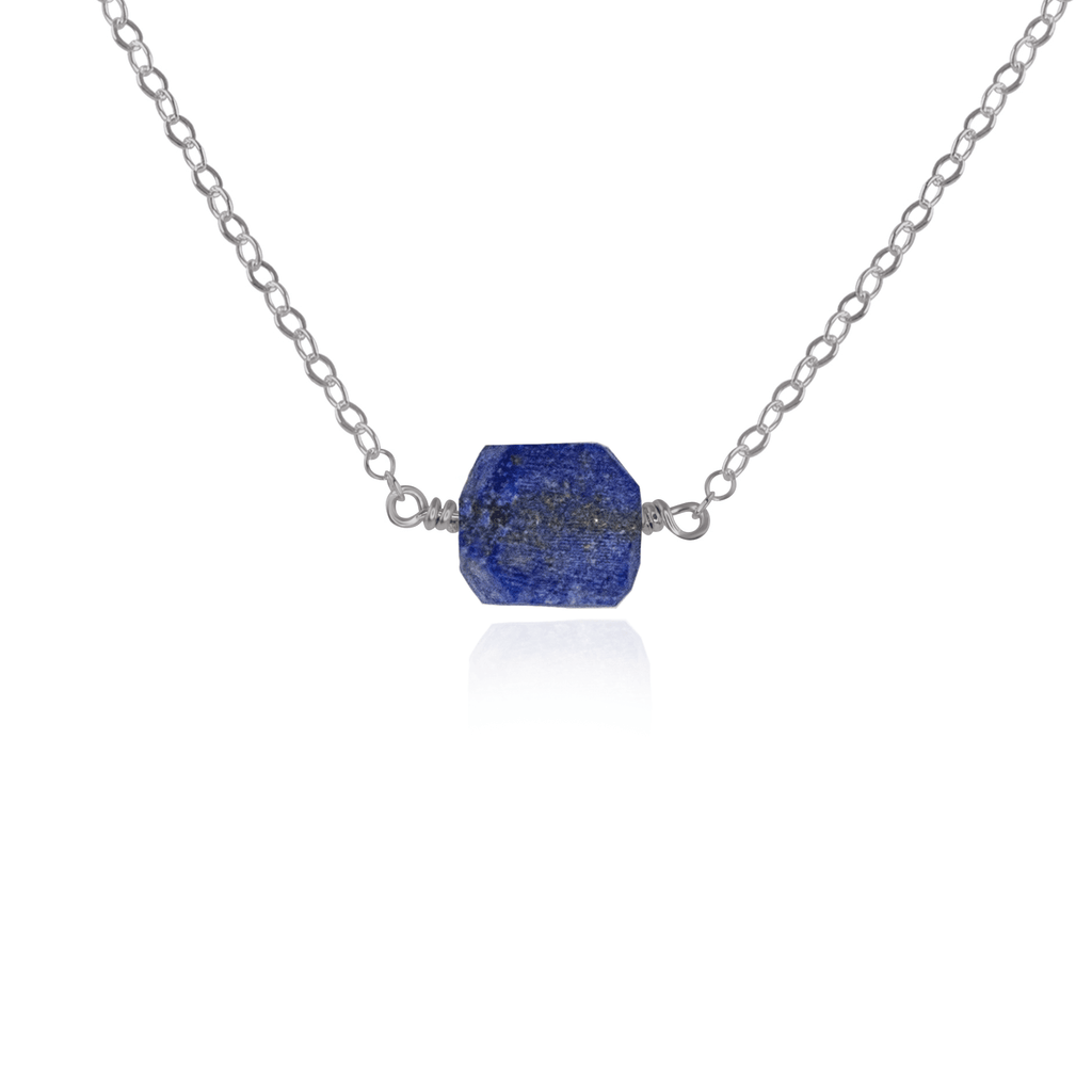 Tiny Raw Lapis Lazuli Crystal Nugget Necklace - Tiny Raw Lapis Lazuli Crystal Nugget Necklace - Stainless Steel - Luna Tide Handmade Crystal Jewellery