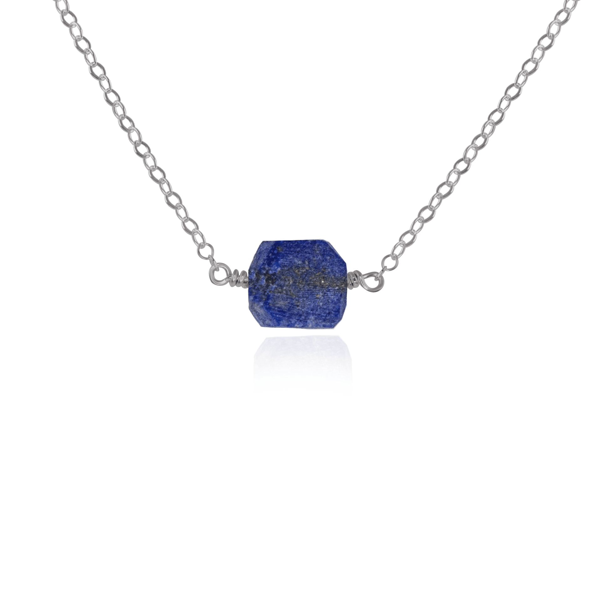 Tiny Raw Lapis Lazuli Crystal Nugget Necklace - Tiny Raw Lapis Lazuli Crystal Nugget Necklace - Stainless Steel - Luna Tide Handmade Crystal Jewellery