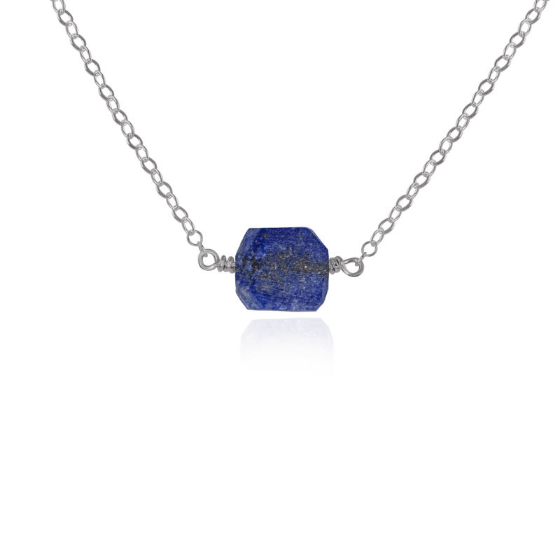 Tiny Raw Lapis Lazuli Crystal Nugget Necklace - Tiny Raw Lapis Lazuli Crystal Nugget Necklace - Stainless Steel - Luna Tide Handmade Crystal Jewellery