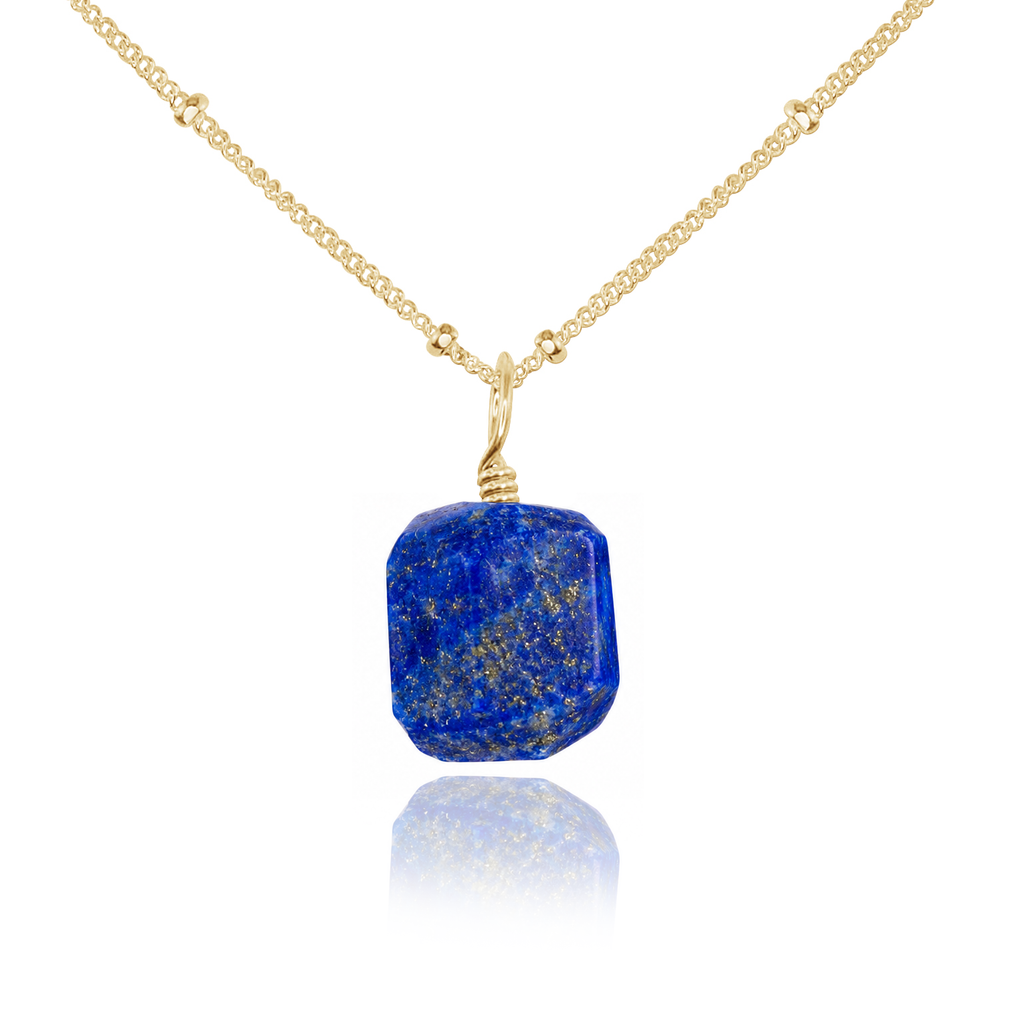 Tiny Raw Lapis Lazuli Pendant Necklace - Tiny Raw Lapis Lazuli Pendant Necklace - 14k Gold Fill / Satellite - Luna Tide Handmade Crystal Jewellery