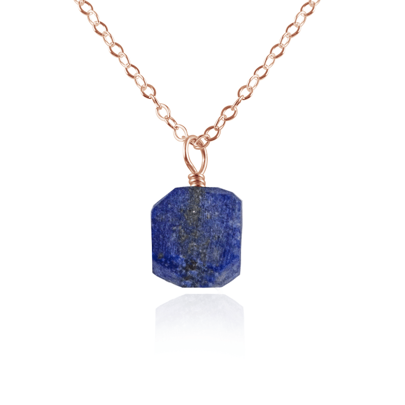 Tiny Raw Lapis Lazuli Pendant Necklace - Tiny Raw Lapis Lazuli Pendant Necklace - 14k Rose Gold Fill / Cable - Luna Tide Handmade Crystal Jewellery