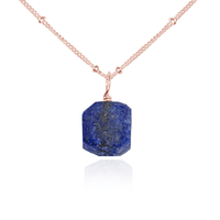 Tiny Raw Lapis Lazuli Pendant Necklace - Tiny Raw Lapis Lazuli Pendant Necklace - 14k Rose Gold Fill / Satellite - Luna Tide Handmade Crystal Jewellery