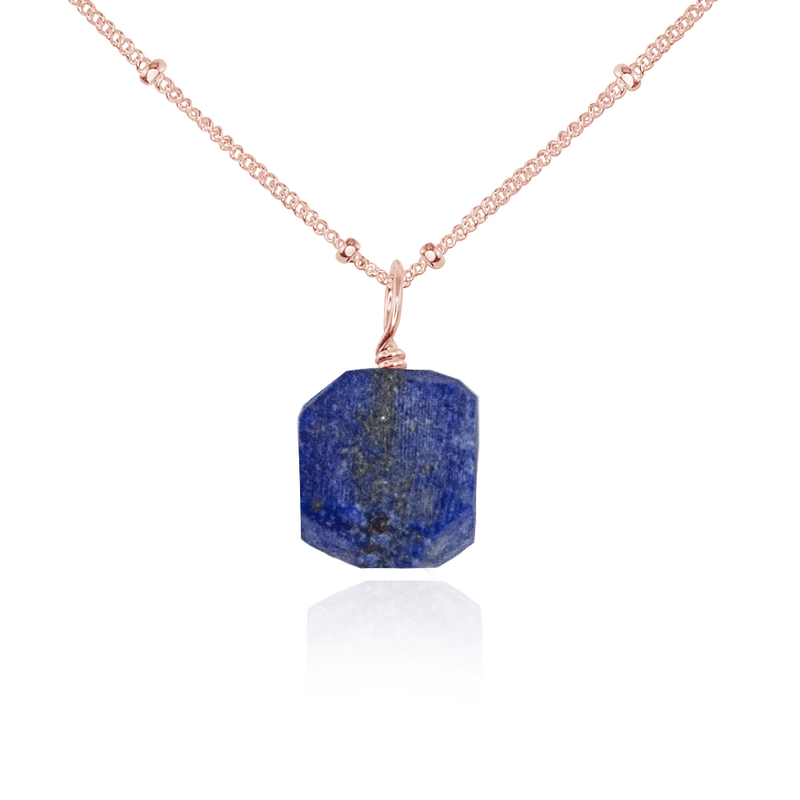 Tiny Raw Lapis Lazuli Pendant Necklace - Tiny Raw Lapis Lazuli Pendant Necklace - 14k Rose Gold Fill / Satellite - Luna Tide Handmade Crystal Jewellery