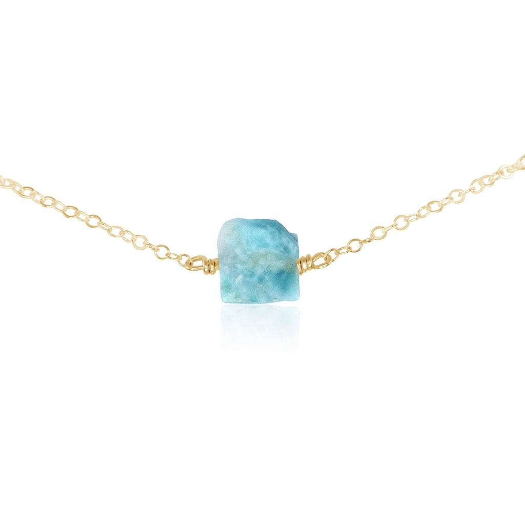 Tiny Raw Larimar Crystal Nugget Choker - Tiny Raw Larimar Crystal Nugget Choker - 14k Gold Fill - Luna Tide Handmade Crystal Jewellery