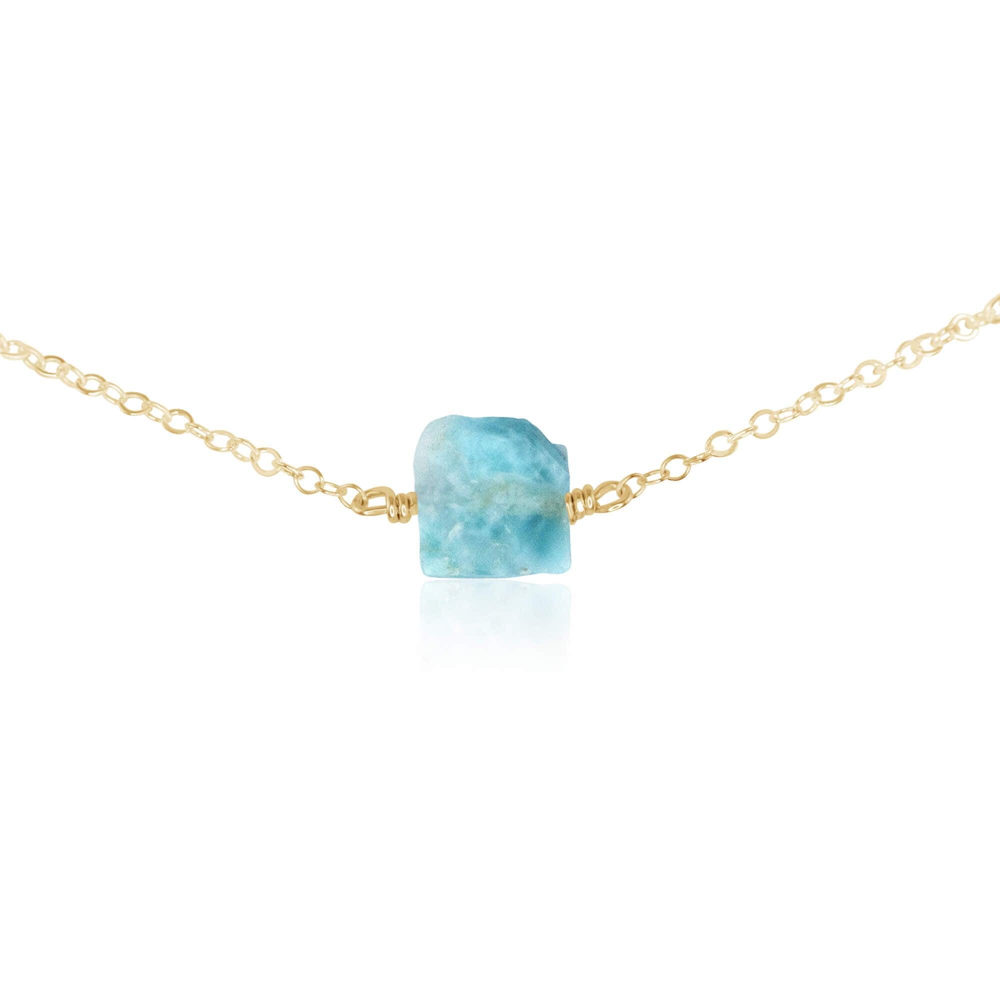 Tiny Raw Larimar Crystal Nugget Choker - Tiny Raw Larimar Crystal Nugget Choker - 14k Gold Fill - Luna Tide Handmade Crystal Jewellery
