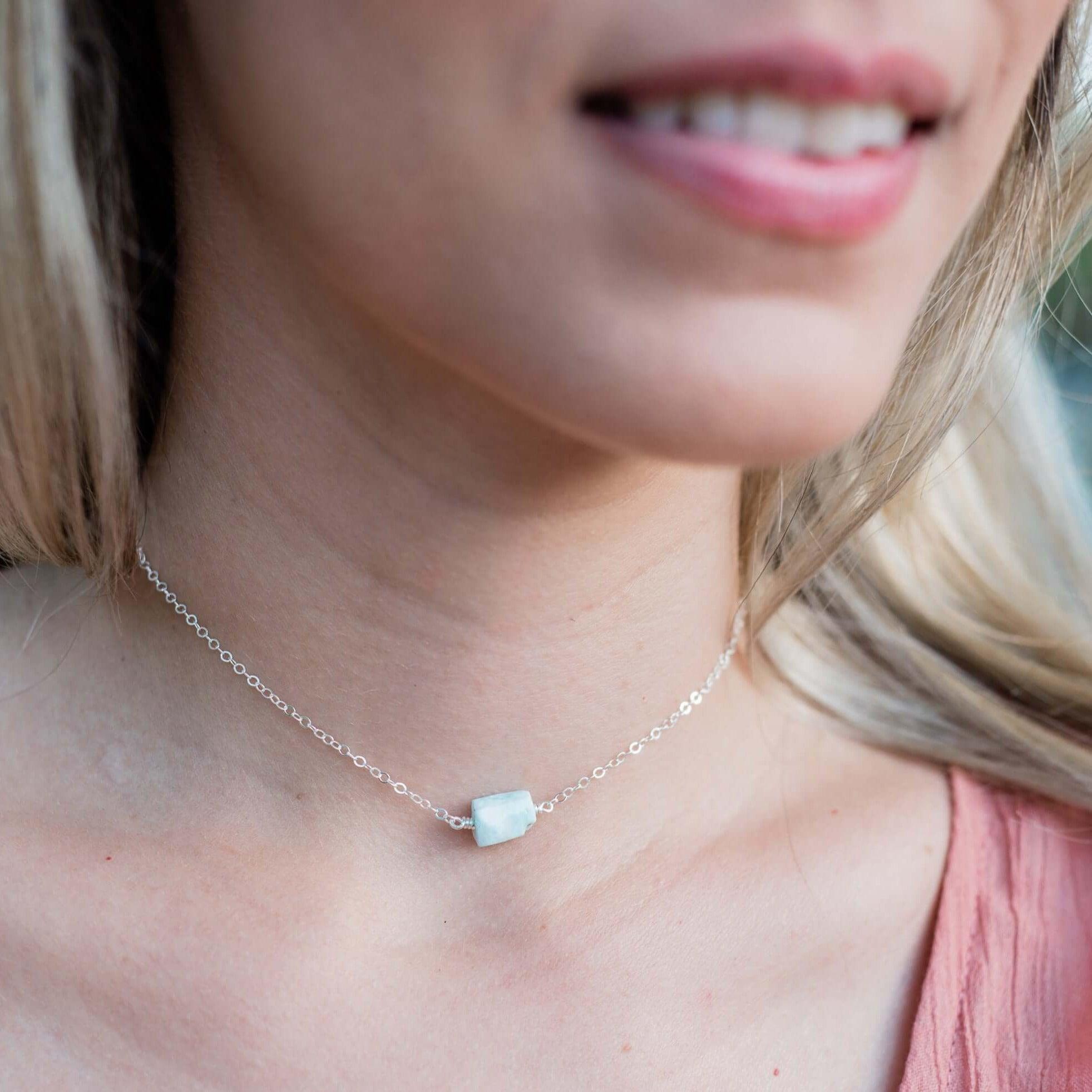 Tiny Raw Larimar Crystal Nugget Choker - Tiny Raw Larimar Crystal Nugget Choker - Sterling Silver - Luna Tide Handmade Crystal Jewellery