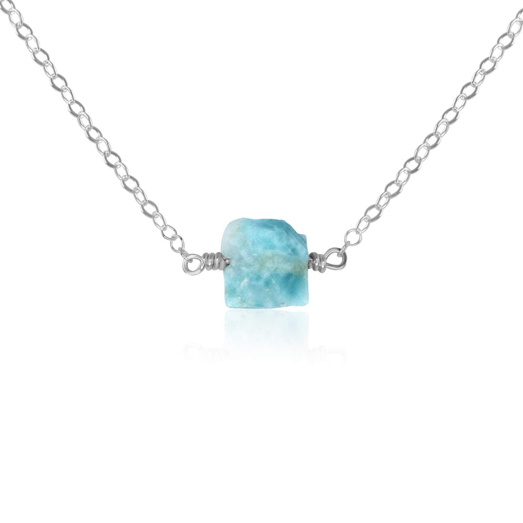Tiny Raw Larimar Crystal Nugget Necklace - Tiny Raw Larimar Crystal Nugget Necklace - Sterling Silver - Luna Tide Handmade Crystal Jewellery