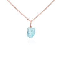 Raw Crystal Pendant Necklace - Larimar - 14K Rose Gold Fill Satellite - Luna Tide Handmade Jewellery
