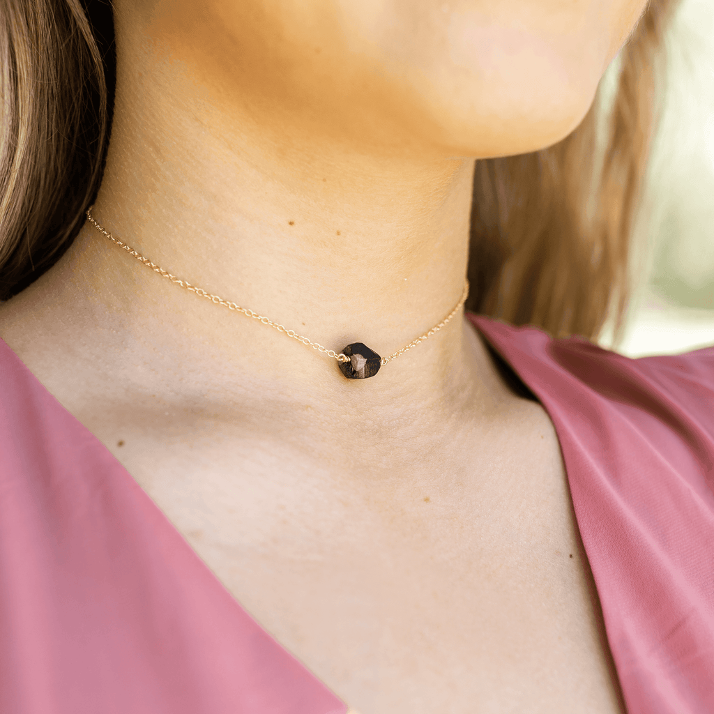 Tiny Raw Obsidian Crystal Nugget Choker - Tiny Raw Obsidian Crystal Nugget Choker - Sterling Silver - Luna Tide Handmade Crystal Jewellery