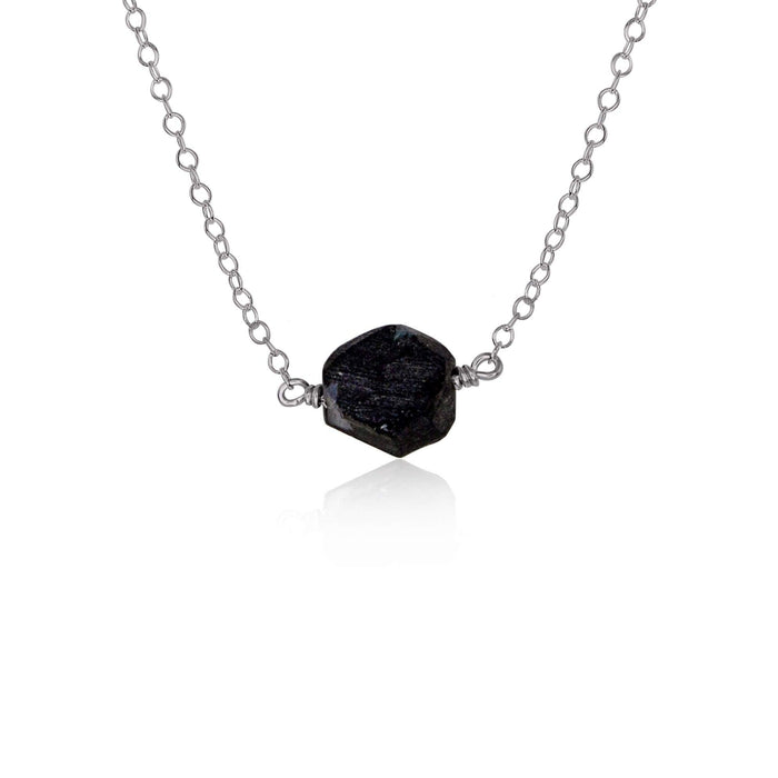Tiny Raw Obsidian Crystal Nugget Necklace - Tiny Raw Obsidian Crystal Nugget Necklace - Stainless Steel - Luna Tide Handmade Crystal Jewellery
