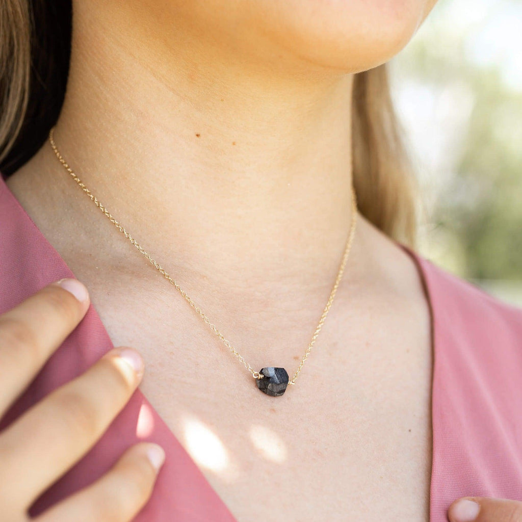 Tiny Raw Obsidian Crystal Nugget Necklace - Tiny Raw Obsidian Crystal Nugget Necklace - Sterling Silver - Luna Tide Handmade Crystal Jewellery