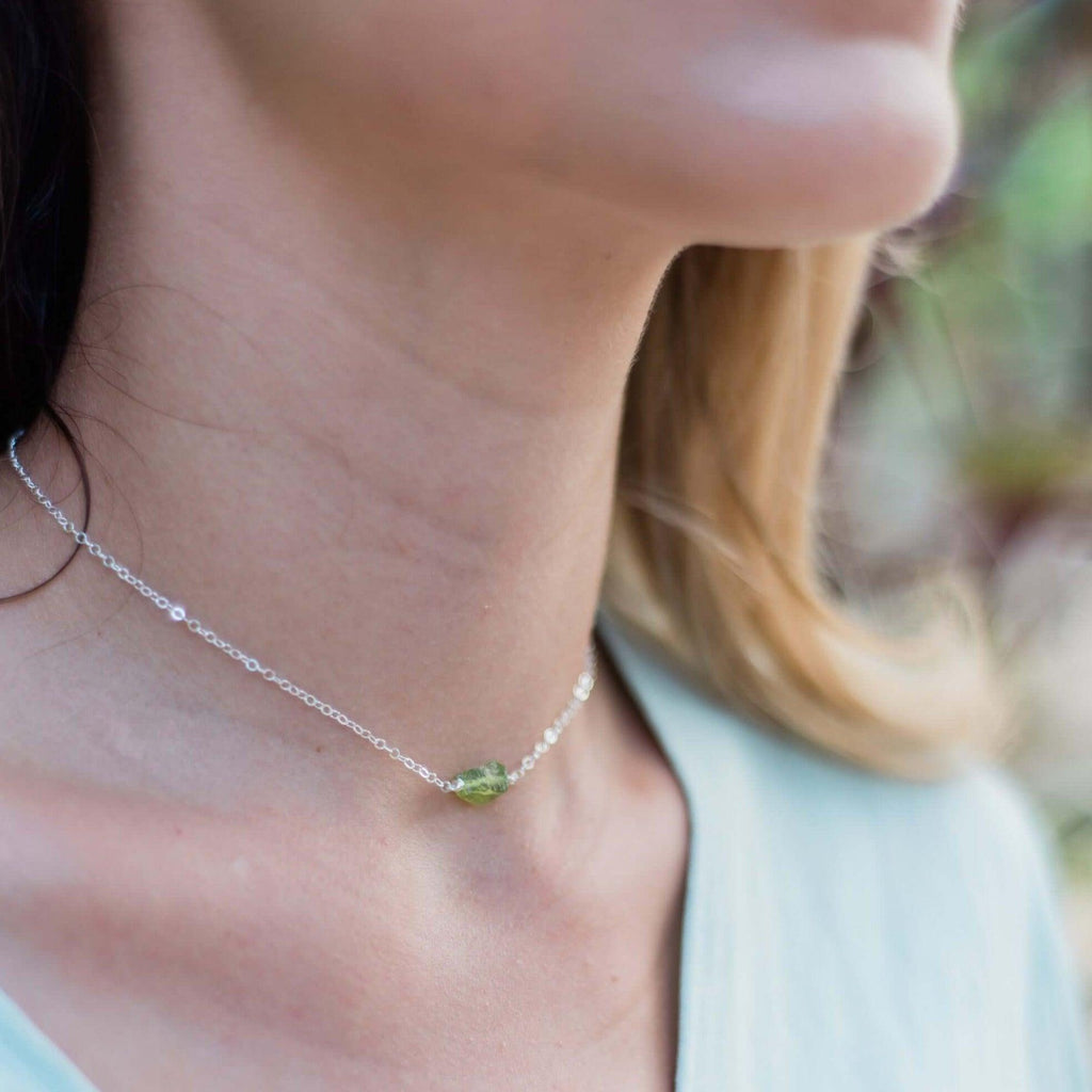 Tiny Raw Peridot Crystal Nugget Choker - Tiny Raw Peridot Crystal Nugget Choker - 14k Gold Fill - Luna Tide Handmade Crystal Jewellery