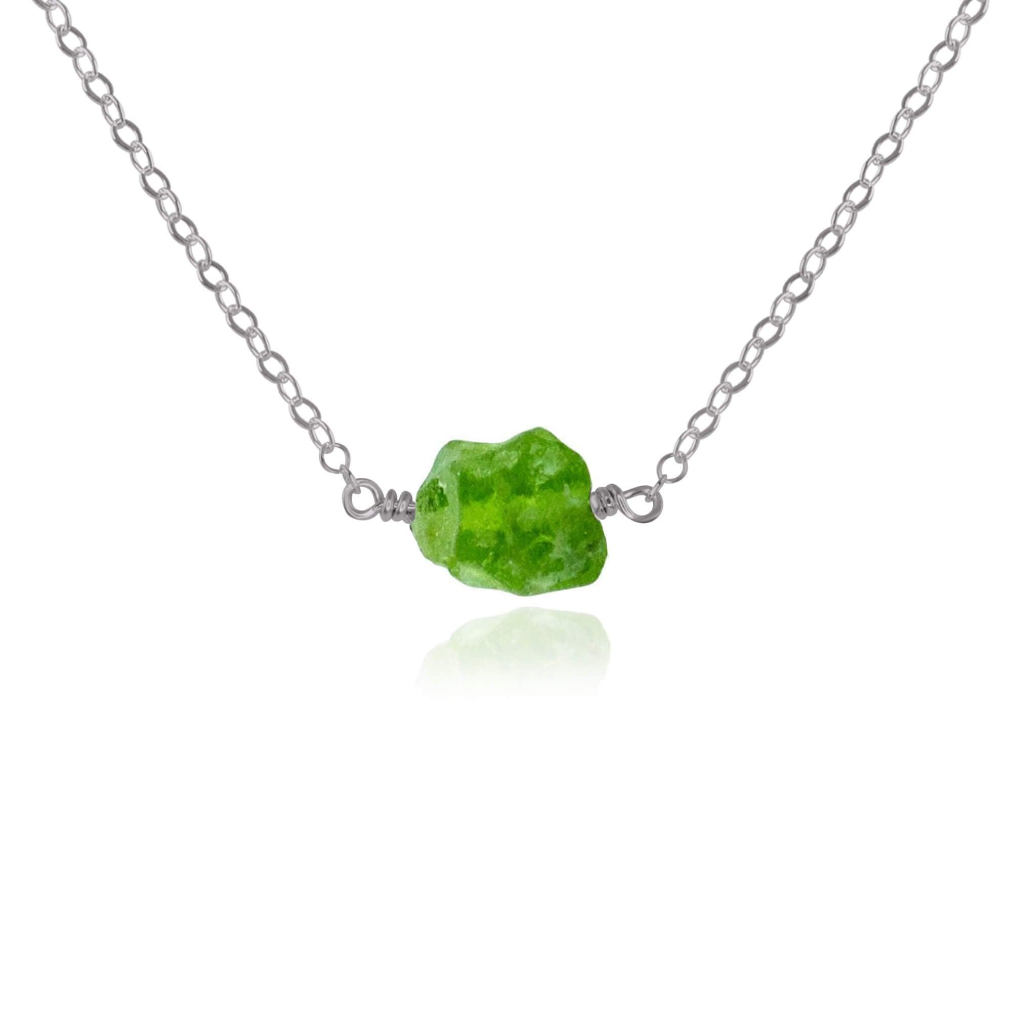 Tiny Raw Peridot Crystal Nugget Necklace - Tiny Raw Peridot Crystal Nugget Necklace - Stainless Steel - Luna Tide Handmade Crystal Jewellery