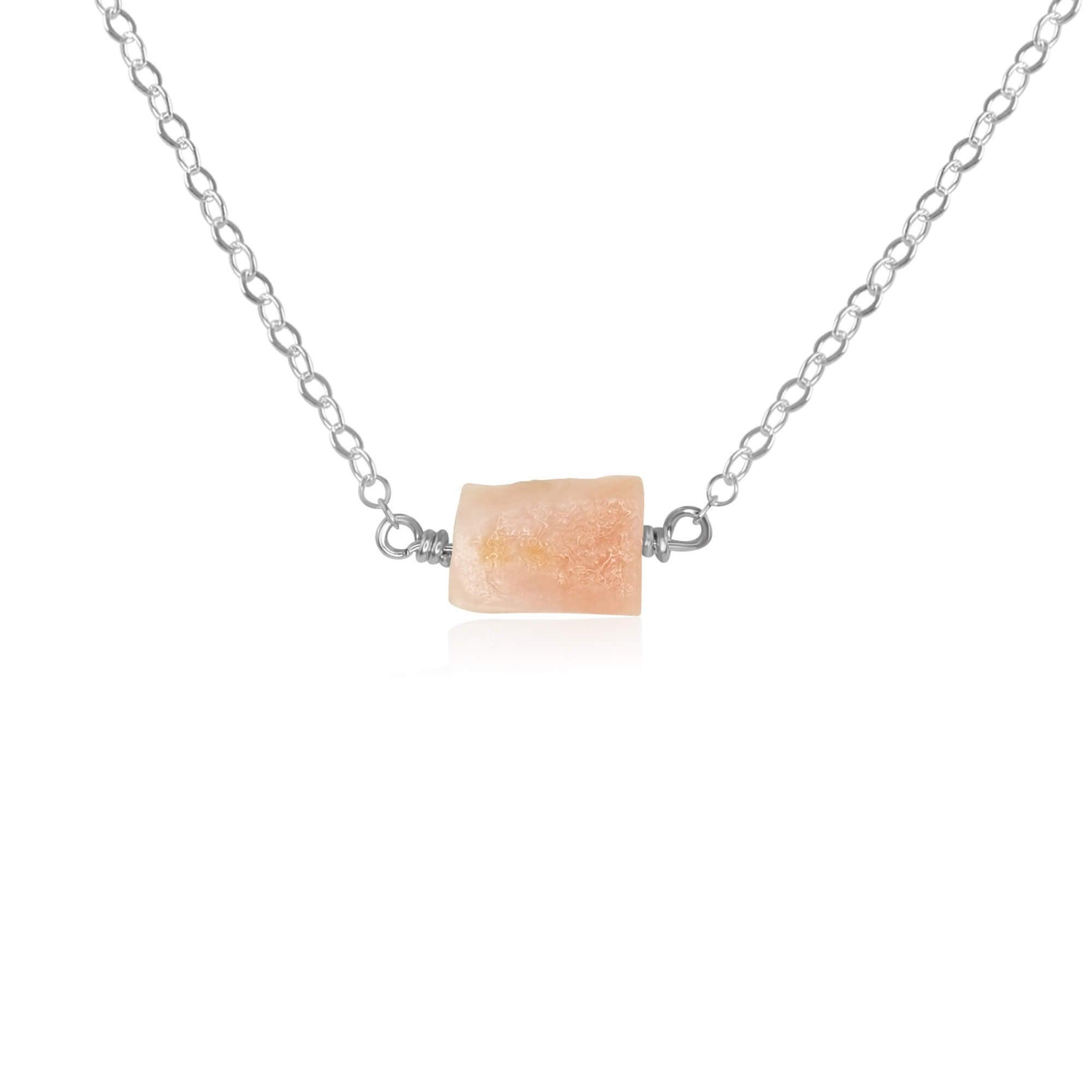 Tiny Raw Pink Peruvian Opal Crystal Nugget Necklace - Tiny Raw Pink Peruvian Opal Crystal Nugget Necklace - Sterling Silver - Luna Tide Handmade Crystal Jewellery